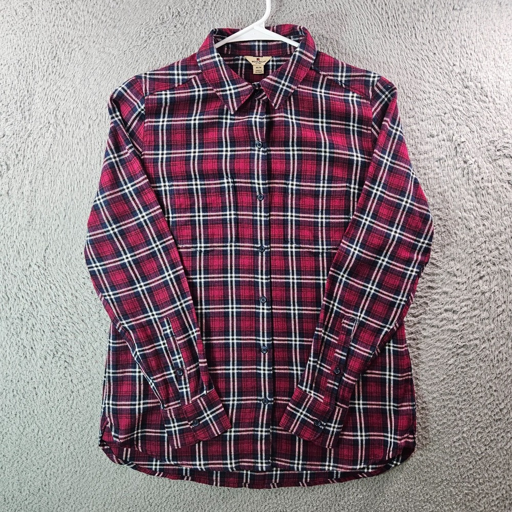 Woolrich Shirt Women Medium Button Up Long Sleeve Red Navy‎ White Plaid